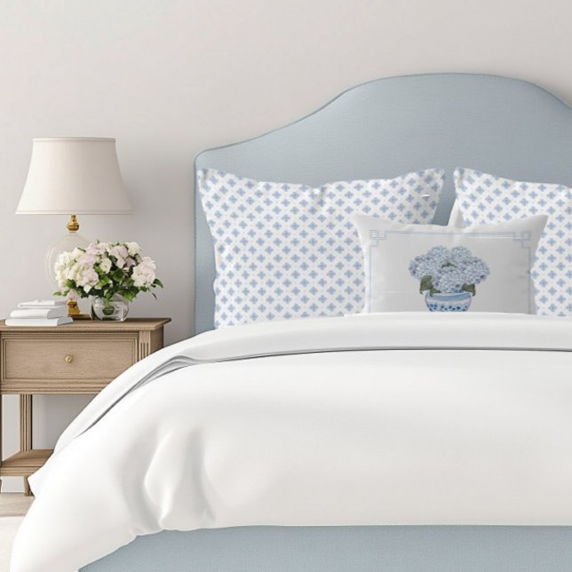Blue Hydrangea in Chinoiserie Planter Lumbar Decorative Cushion (Hydrangea Chinoiserie Lumbar Pillow)