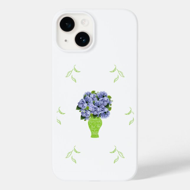 Blue Hydrangea in Green Vase Floral Pattern Case-Mate iPhone Case (Back)