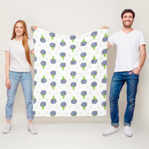 Blue Hydrangea in Green Vase Floral Pattern Fleece Blanket