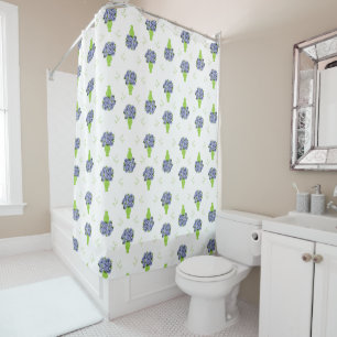 Blue Hydrangea in Green Vase Floral Pattern Shower Curtain