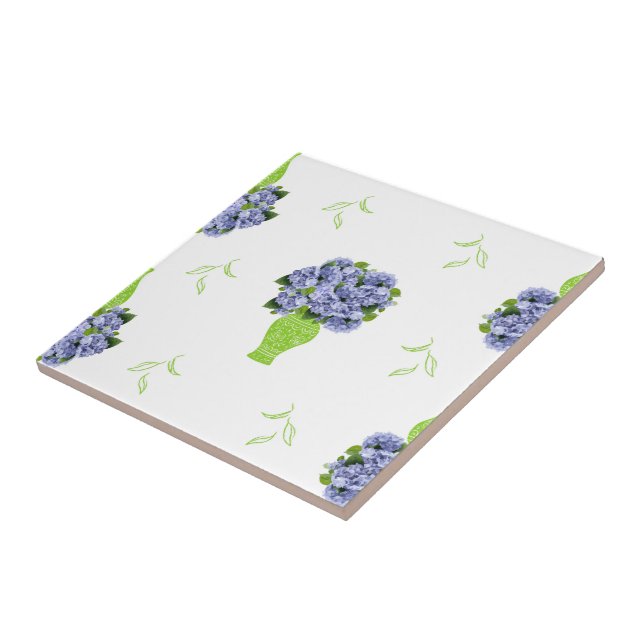 Blue Hydrangea in Green Vase Floral Pattern Tile (Side)