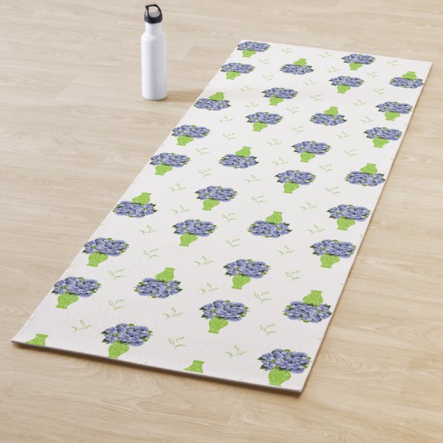 Blue Hydrangea in Green Vase Floral Pattern Yoga Mat (In Situ)