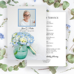 Blue Hydrangea in Jar Funeral Service Memorial Programme