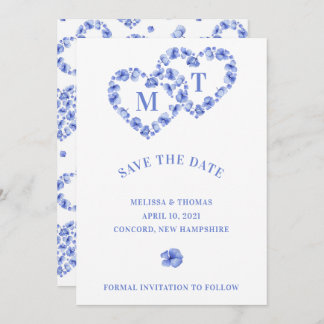 Blue Hydrangea Intertwined Double Heart Save The Date