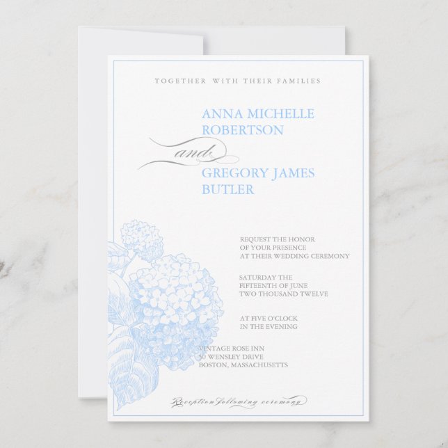 Blue Hydrangea Invitation (Front)