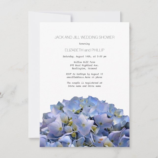 Blue Hydrangea Jack and Jill Wedding Shower Invitation (Front)