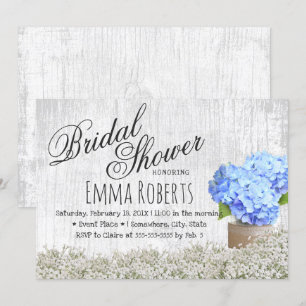Blue Hydrangea Jar Rustic Floral Bridal Shower Invitation