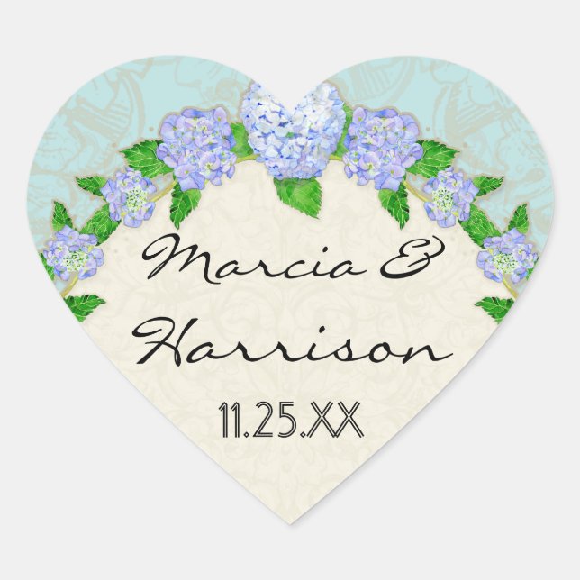 Blue Hydrangea Lace Floral Formal Elegant Weddings Heart Sticker (Front)