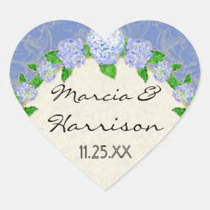 Blue Hydrangea Lace Floral Formal Elegant Weddings Heart Sticker
