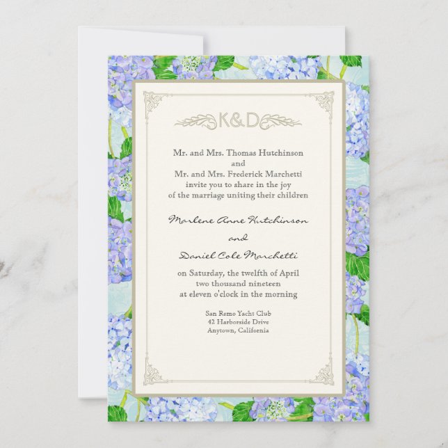 Blue Hydrangea Lace Floral Formal Elegant Weddings Invitation (Front)