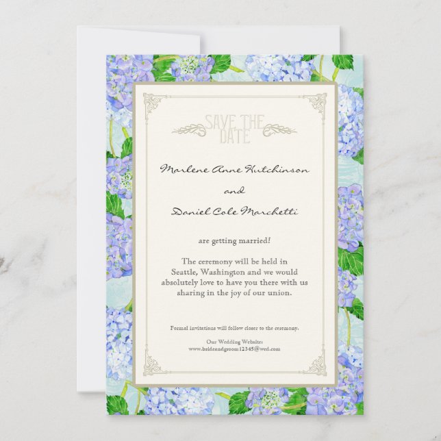 Blue Hydrangea Lace Floral Formal Elegant Weddings Invitation (Front)