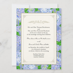 Blue Hydrangea Lace Floral Formal Elegant Weddings Invitation