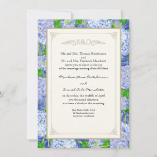 Blue Hydrangea Lace Floral Formal Elegant Weddings Invitation