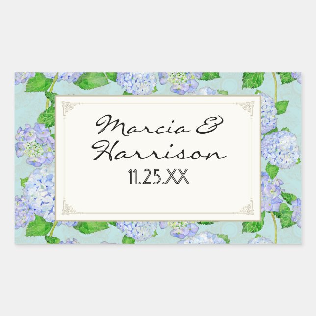 Blue Hydrangea Lace Floral Formal Elegant Weddings Rectangular Sticker (Front)