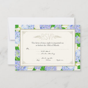 Blue Hydrangea Lace Floral Formal Elegant Weddings RSVP Card