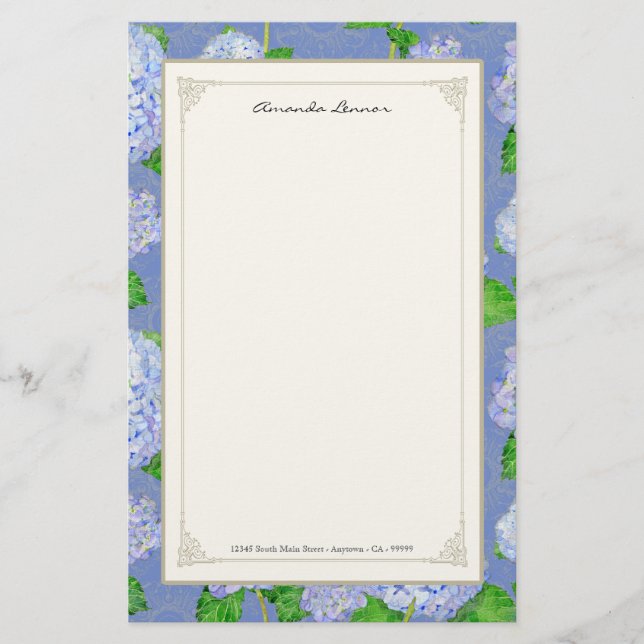Blue Hydrangea Lace Floral Formal Elegant Weddings Stationery (Front)