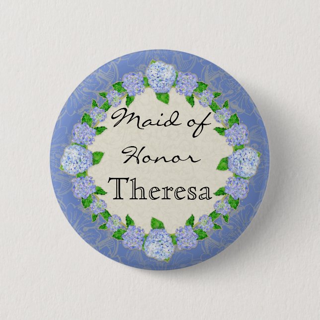 Blue Hydrangea Lace Floral Formal Maid of Honour 6 Cm Round Badge (Front)
