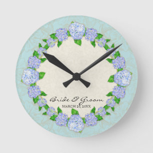 Blue Hydrangea Lace Floral Formal Wedding Gift Round Clock