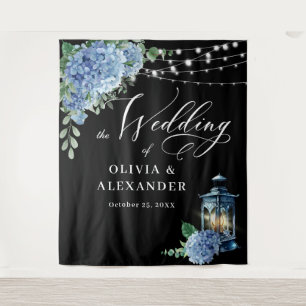 Blue Hydrangea Lantern Boho Photo Wedding Backdrop Tapestry