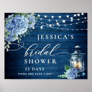 Blue Hydrangea Lantern Wood Boho Bridal Shower Poster