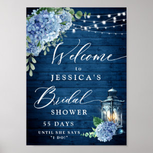 Blue Hydrangea Lantern Wood Boho Bridal Shower Poster