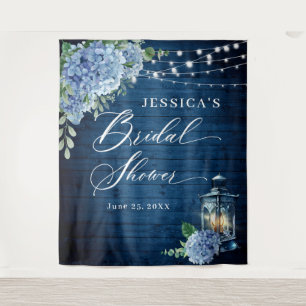 Blue Hydrangea Lantern Wood Bridal Shower Backdrop Tapestry
