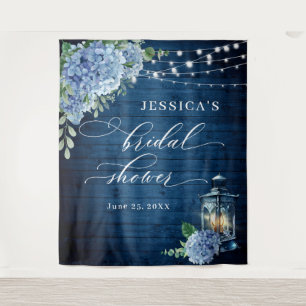 Blue Hydrangea Lantern Wood Bridal Shower Backdrop Tapestry