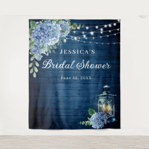 Blue Hydrangea Lantern Wood Bridal Shower Backdrop Tapestry