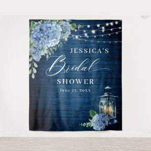 Blue Hydrangea Lantern Wood Bridal Shower Backdrop Tapestry