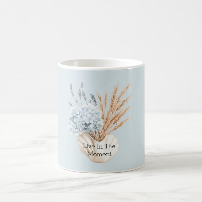Blue Hydrangea Lavender Flowers in Vase Coffee Mug (Center)