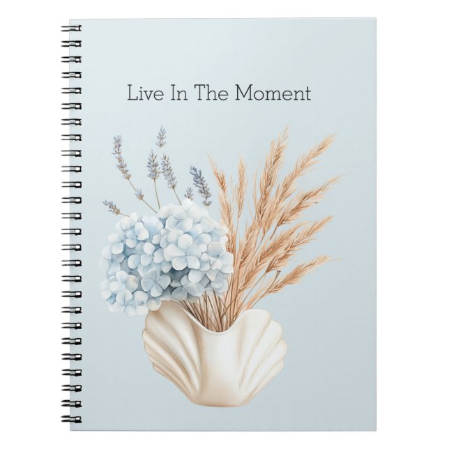 Blue Hydrangea Lavender Flowers in Vase Notebook (Front)