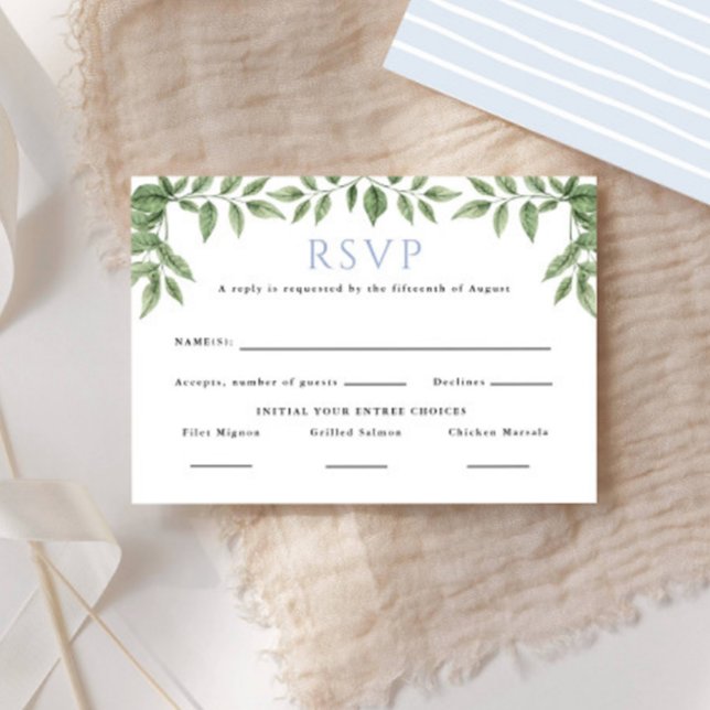 Blue Hydrangea Leaf Classic Wedding Reply RSVP Card (Creator Uploaded)