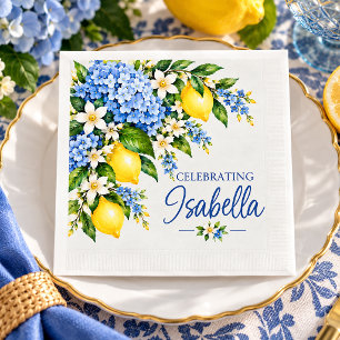 Blue Hydrangea Lemon Italian Summer Bridal Shower Napkin