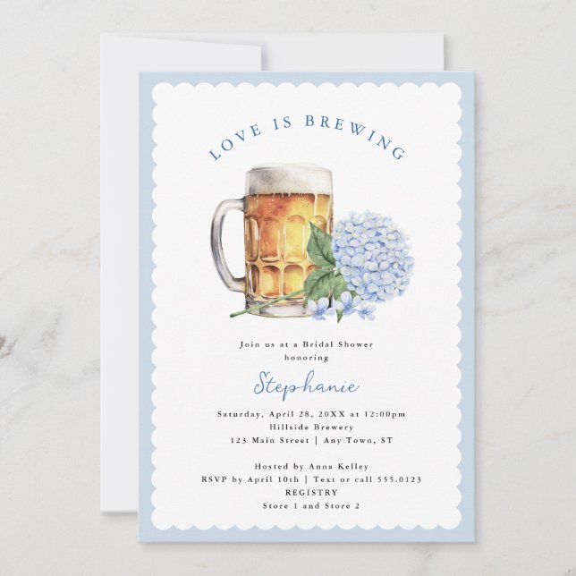 Blue Hydrangea Love is Brewing Bridal Shower Invitation (Front)