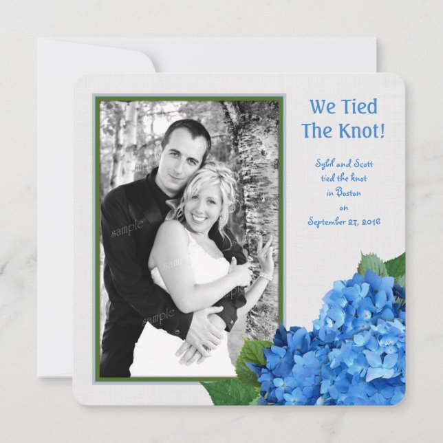 Blue Hydrangea Marriage Announcement Photo Card (Front)