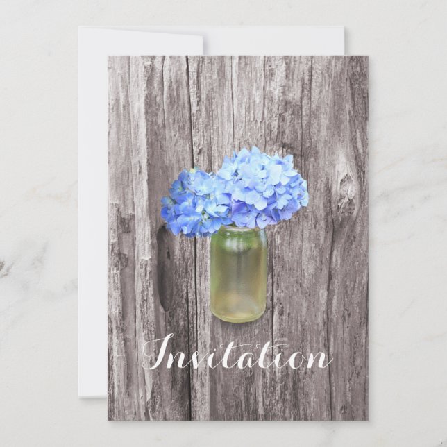 Blue Hydrangea Mason Jar Bridal Shower Invitations (Front)