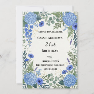Blue Hydrangea Milestone Birthday Invitation