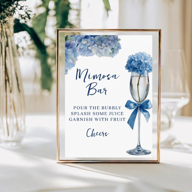Blue Hydrangea Mimosa Bar Bridal Shower Sign Plaque (Creator Uploaded)