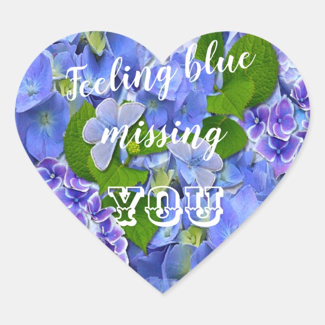 Blue Hydrangea Missing You Heart Sticker (Front)