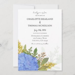 Blue Hydrangea Modern Artistic Floral Wedding Invitation