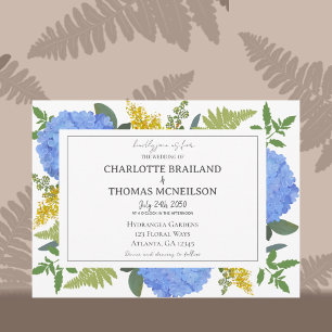 Blue Hydrangea Modern Artistic Floral Wedding Invitation