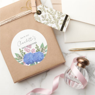 Blue Hydrangea Modern  Floral Bridal Shower Classic Round Sticker