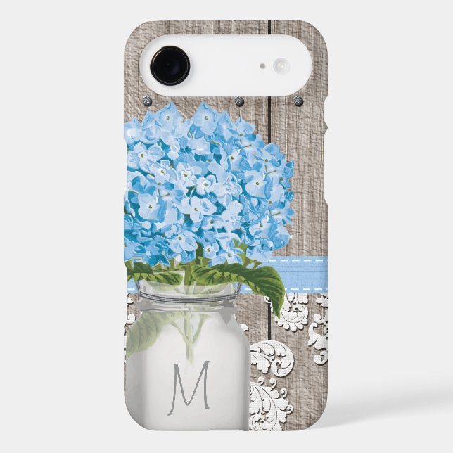 Blue Hydrangea Monogram Mason Jar Case-Mate iPhone Case (Back)