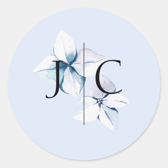 Blue Hydrangea Monogram Wedding Sticker (Front)