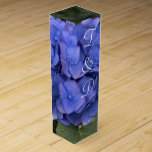 Blue Hydrangea Monogrammed Wedding Favours Wine Gift Box<br><div class="desc">Pretty close-up of Blue Hydrangea flower with green leaves will look beautiful on your Wedding Reception Wine Box to hold your wine or champagne favours (or for another event). Personalise with the Bride & Groom's First Initials and Wedding Date (in place of my sample text). My Original Photography. Copyright ©...</div>