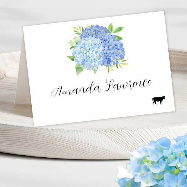 Blue Hydrangea Name Beef Meal Option Place Cards (Creator Uploaded)