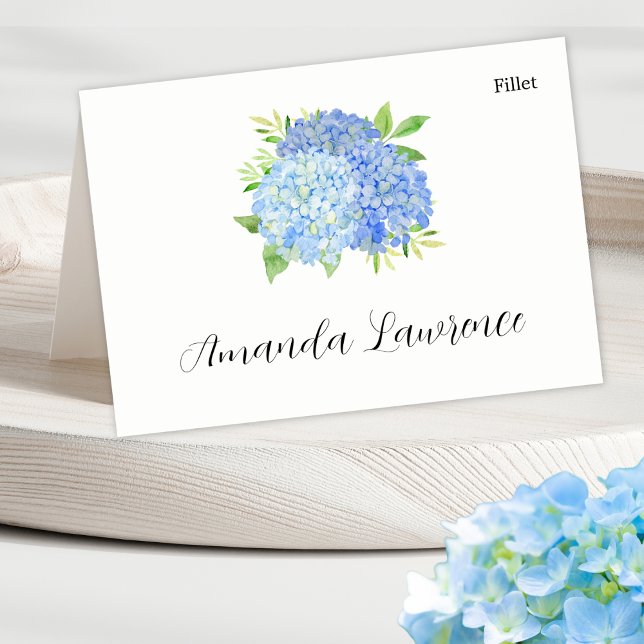 Blue Hydrangea Name Meal Option Place Cards (Creator Uploaded)