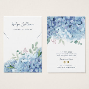 Blue hydrangea necklace display card