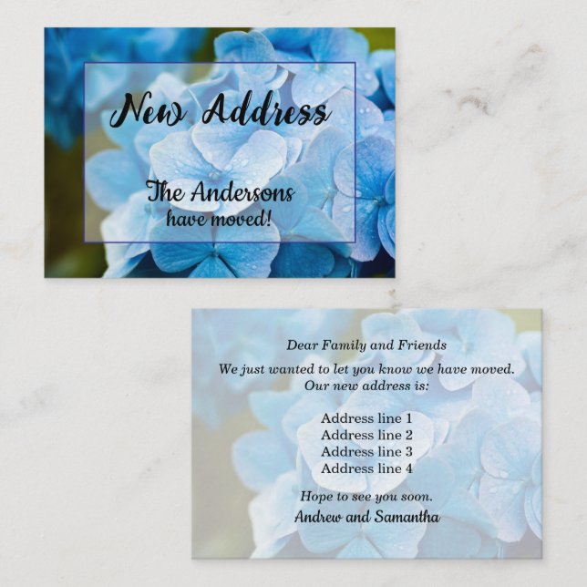 Blue Hydrangea New Address Announcement (Front/Back)