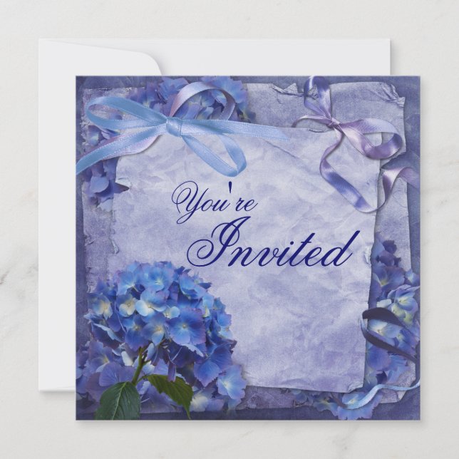 Blue Hydrangea Party Invitation (Front)